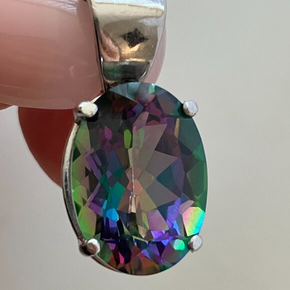 Natural Mystic Topaz, Real 14k White gold pendant. - Picture 4 of 12